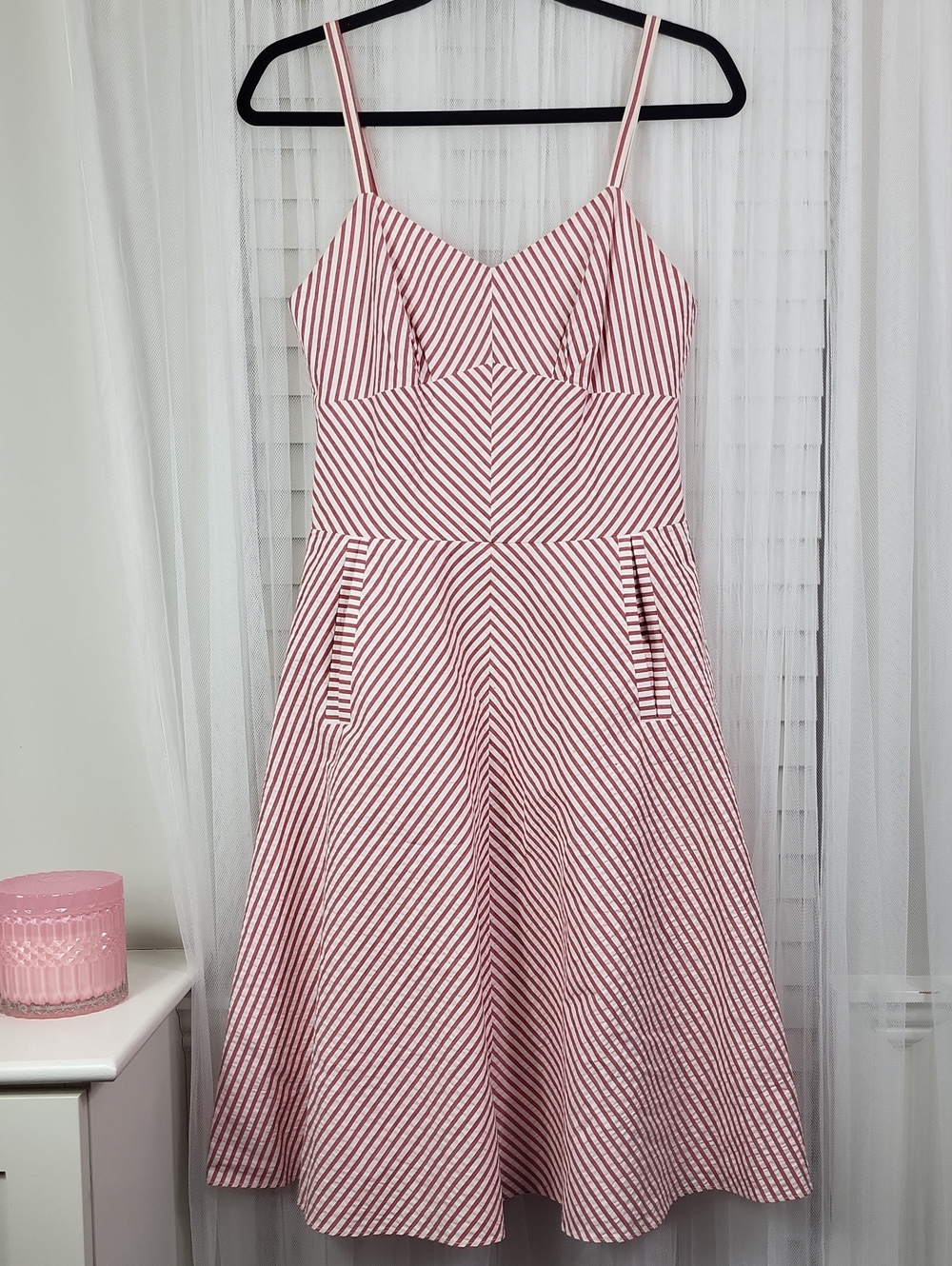 HELEN WANG Striped Pink & White A-Line cotton Sundress. Size 6